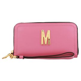 Moschino Logo Leather Zip Wallet Pink