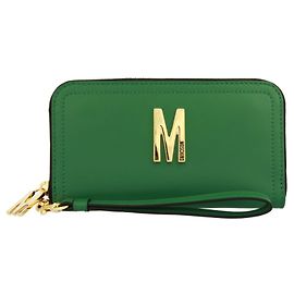 Moschino Logo Leather Zip Wallet Green