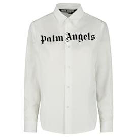 Palm Angels-Palm Angels Logo Collared Shirt-White