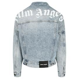 Palm Angels-Palm Angels Curved Logo Denim Jacket-Blue