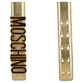 Moschino-Moschino Metallic Logo Belt-Golden,Metallic