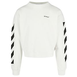 Off White Rundhals-Sweatshirt mit cremefarbenem Logo Weiß