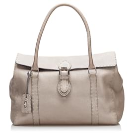 Fendi-Sac à main en cuir marron Selleria Linda Fendi-Marron,Taupe