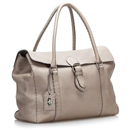 Fendi-Sac à main en cuir marron Selleria Linda Fendi-Marron,Taupe