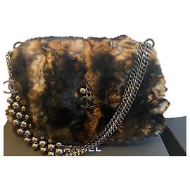 Chanel Rabbit Fur Handbag with Silver Chain Multiple colors