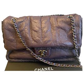 Chanel Medium Wool and Leather Handbag Purple Purple