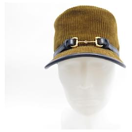 Gucci-NEW GUCCI CAP CORDUROY CORDUROY CORDUROY BROWN BIT DETAILS CAP HAT-Brown