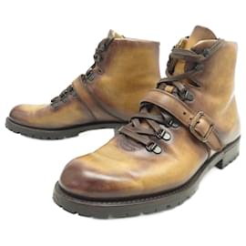 Berluti-ZAPATOS BERLUTI BRUNICO 3131 8 42 BOTAS DE MONTAÑA DE PIEL MARRÓN-Castaño