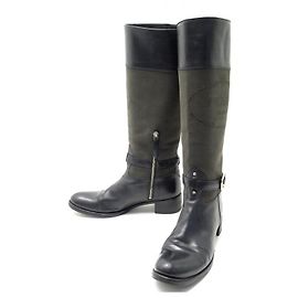 BOTAS DE MONTAR PRADA EN LONA Y PIEL 39 ESO 40 ES BOTAS DE PIEL NEGRAS Negro