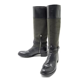 Prada-PRADA RIDING BOOTS IN CANVAS AND LEATHER 39 IT 40 FR BLACK LEATHER BOOTS-Black