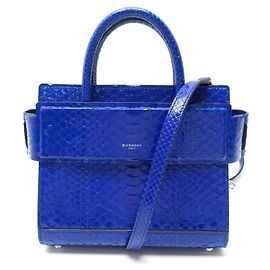 SAC A MAIN GIVENCHY HORIZON PM EN CUIR DE PYTHON BLEU BANDOULIERE HAND BAG Bleu