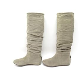 Dior-CHAUSSURES CHRISTIAN DIOR BOTTES LADY CANNAGE 37 EN DAIM TAUPE SUEDE BOOTS-Taupe