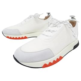 Hermès-NINE HERMES ADDICT H SHOES201464 42.5 CANVAS & LEATHER SNEAKERS-White