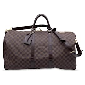 Louis Vuitton-Damier Ebene Keepall Bandouliere 55 Travel Duffle Bag-Brown