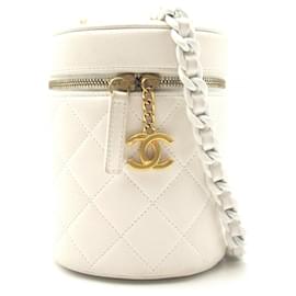 Chanel-CC Quilted Leather Vanity Case-White
