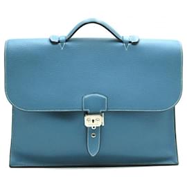 Hermès-Clemence Sac A Depeches 38 Briefcase-Blue