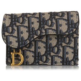 Dior Blue Oblique Saddle Card Holder Blue