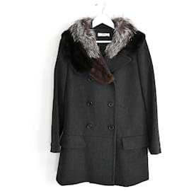 Prada-Prada Fall 2006 Fox & Mink Collar Wool Coat-Dark grey