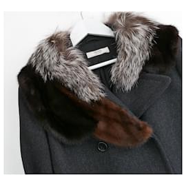 Prada-Prada Fall 2006 Cappotto in lana con collo in volpe e visone-Grigio antracite