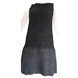 Dolce & Gabbana-Vestido de lana y encaje-Negro