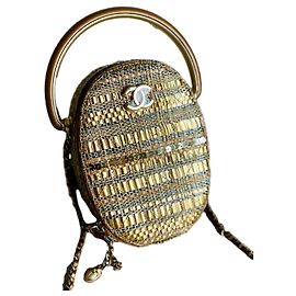 Bolsa Chanel Camera Case de vime dourado Dourado