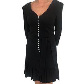 Robe Azzaro en soie noire à boutons strass Noir