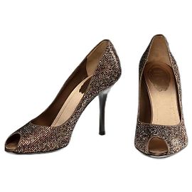 Rene Caovilla Silver Metallic Leather Open Toe Pumps Silvery Metallic