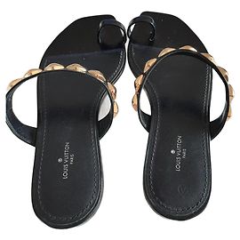 Louis Vuitton Black Leather Mules 37 Black