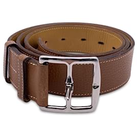 Hermès-Hermes Beige Leather Etriviere Buckle Belt 38 mm Size 105-Beige