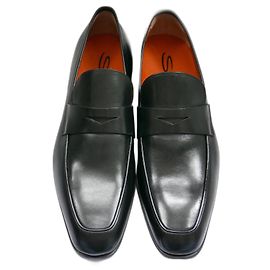 Langgezogene Slipper aus schwarzem Leder von Santoni Schwarz