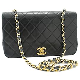 Chanel-Bolsa de ombro de corrente de abas inteiras CHANEL bolsa acolchoada preta de pele de cordeiro-Preto