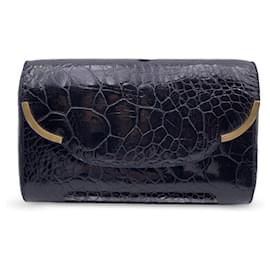 Gucci-Giorgio Vintage Black Leather Clutch Bag Handbag-Brown