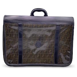 Fendi-Vintage Zucca Monogram Vinyl Canvas Travel Bag Suitcase-Brown