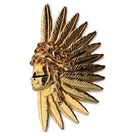 Versace-Anel Gianni Raro Metal Dourado Nativo Americano Cristais Indianos-Dourado