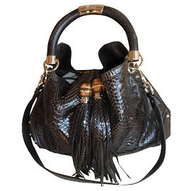 Bolso Gucci Indy Python Marrón Piel Exótica Castaño