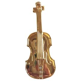 Autre Marque-Alfinete violino dourado com strass como novo-Dourado,Gold hardware