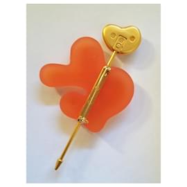 Nina Ricci-vintage brooch (cloud and golden heart)-Golden,Orange,Coral,Gold hardware