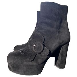 Bottines Prada en daim noir Noir