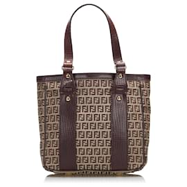 Fendi-Fendi Brown Zucchino Canvas Tote Bag-Brown