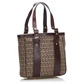 Fendi-Fendi Brown Zucchino Canvas Tote Bag-Brown