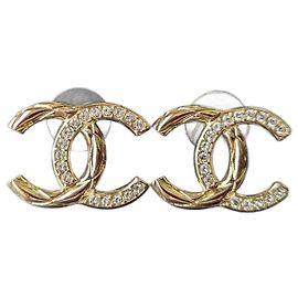 Chanel CC B21V GHW Große Kristall-Logo-Ohrringe mit Kassenzettel Golden