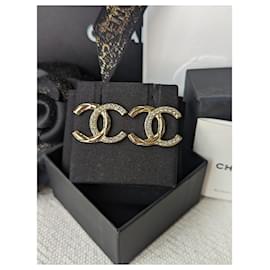 Chanel-CC B21V GHW Pendientes grandes con logotipo de cristal con recibo de caja-Dorado