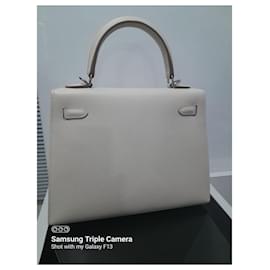 Hermès-HERMES Kelly 25 borsa a mano U Epsom in pelle White Craie-Bianco