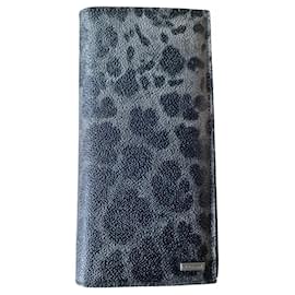 Dolce & Gabbana-Cartera de piel granulada con estampado de leopardo-Negro,Estampado de leopardo,Gris antracita