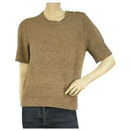 Marc Jacobs Beige Woll-Kaschmir-Strickpullover mit kurzen Ärmeln Top mit Kristallknöpfen L Beige
