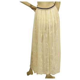 Autre Marque-Zilly Cream Tulle Lace Long Length Sheer Summer Maxi Cover Up Skirt size 1-Beige