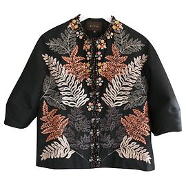 Biyan Katrina embellished & embroidered taffeta jacket Black