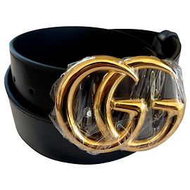 Ceinture Gucci GG Marmont en cuir noir 80cm Noir