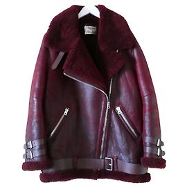 Acne Velocity Vintage oversized shearling biker coat Prune Prune