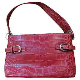 Tommy Hilfiger-Red leather bag, crocodile embossed.-Red